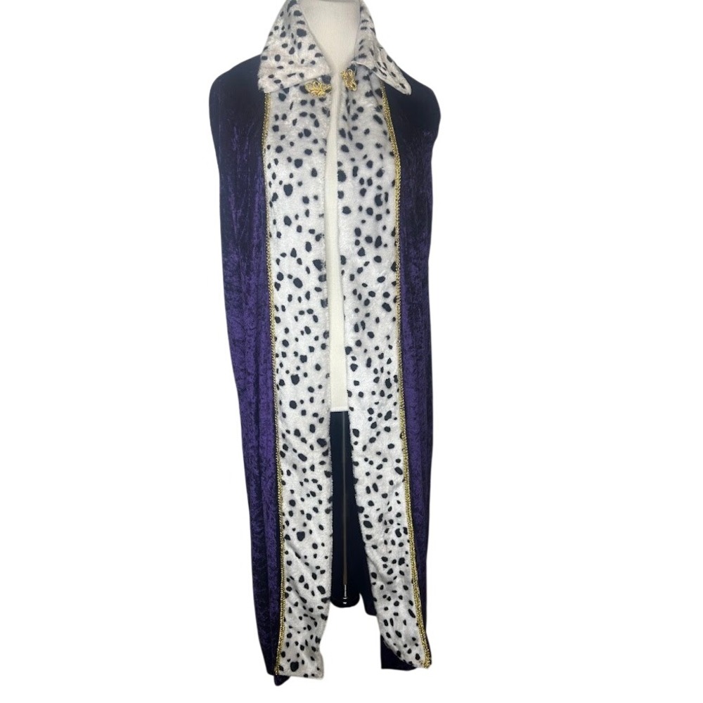 Purple Velveteen Queen Robe Costume Cape Dalmatian Faux Fur Trim Halloween Adult